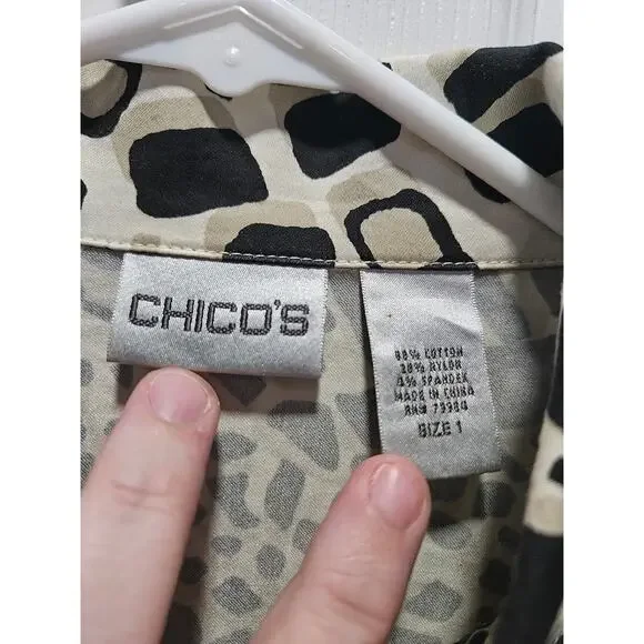 Chico's Animal Print Jacket Size 1 Neutral Black Tan White Size M 8-10 - Picture 5 of 16